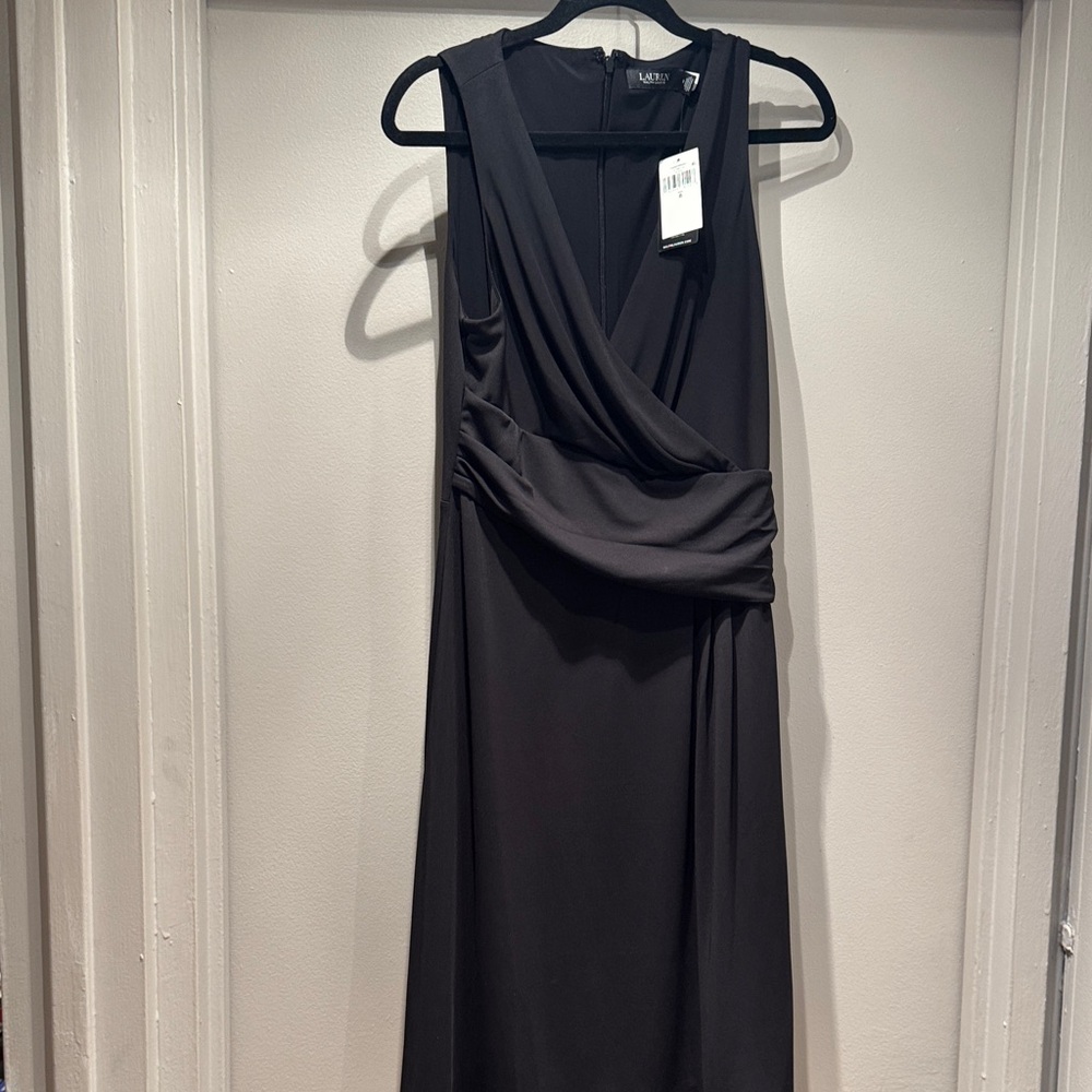 Lauren Black Sleeveless Faux-Wrap Maxi Dress
